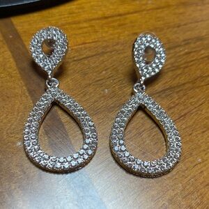 Silver Crystal Teardrop Dangle Earrings - Women Jewelry